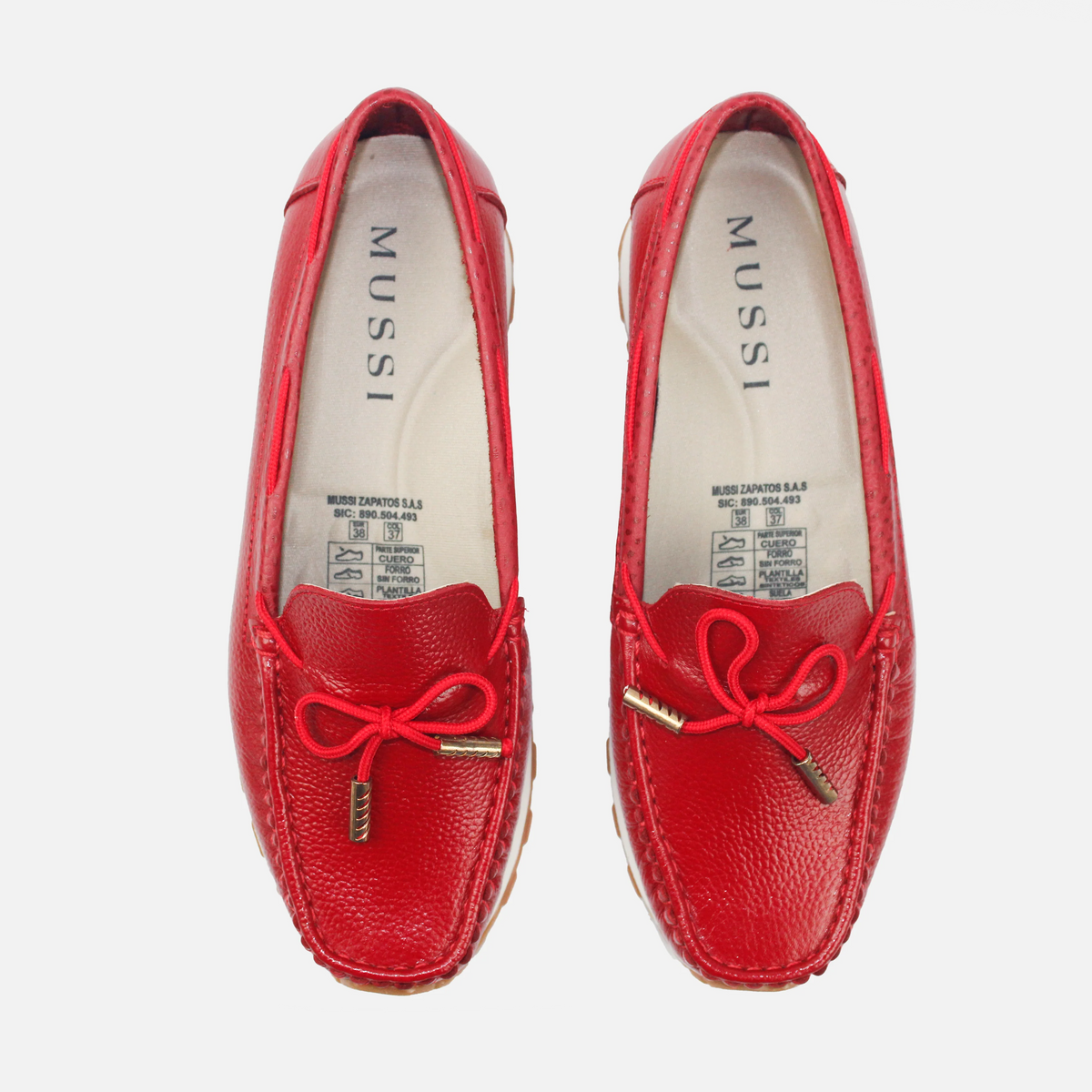 Mocasin plataforma alondra de cuero para mujer - Rojo