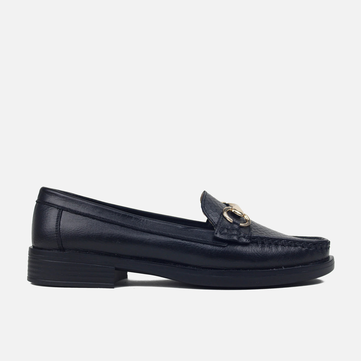 Mocasin plano frescura de cuero para mujer - Negro