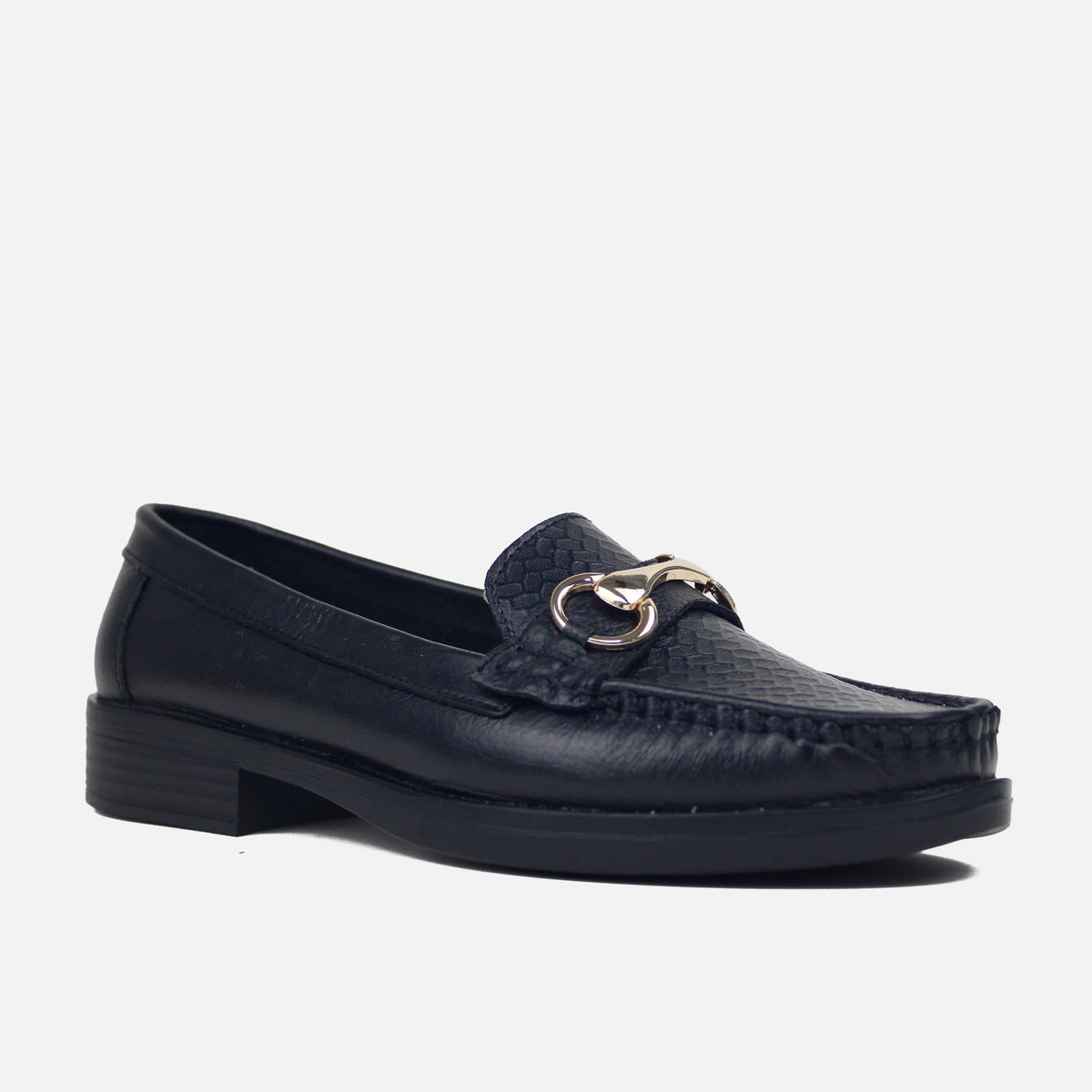 Mocasin plano frescura de cuero para mujer - Negro