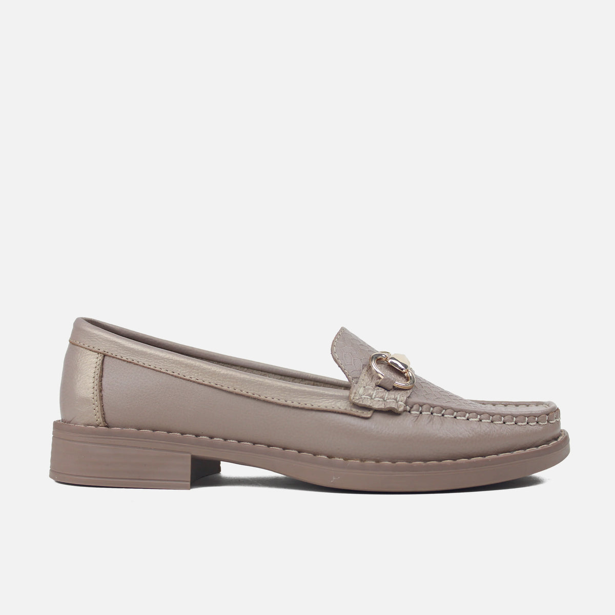 Mocasin plano frescura de cuero para mujer - Taupe