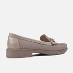 Mocasin plano frescura de cuero para mujer - Taupe