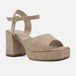 Sandalia tacon plataforma liora de terciopelo para mujer - Beige