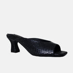Zueco tacon linah de cuero para mujer - Negro