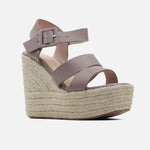 Sandalia plataforma eolia de cuero para mujer - Taupe