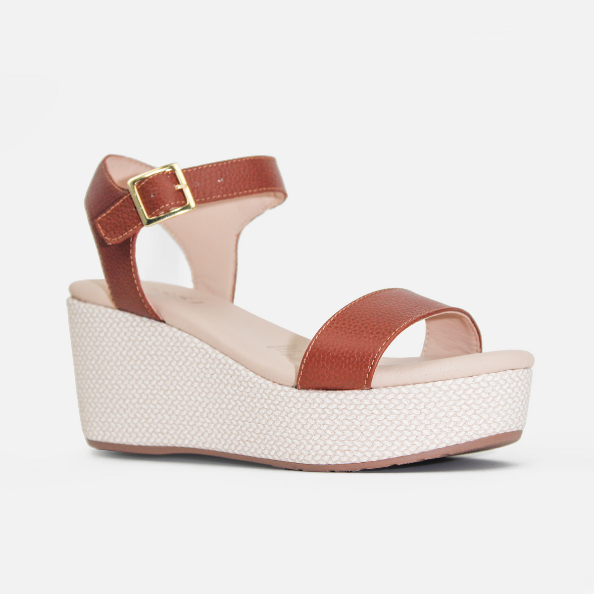 Sandalia plataforma hellen de cuero para mujer - Miel