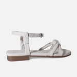 Sandalia plana bruma de cuero para mujer - Blanco