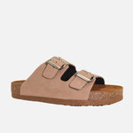 Sandalia plana sombra de cuero para mujer - Taupe