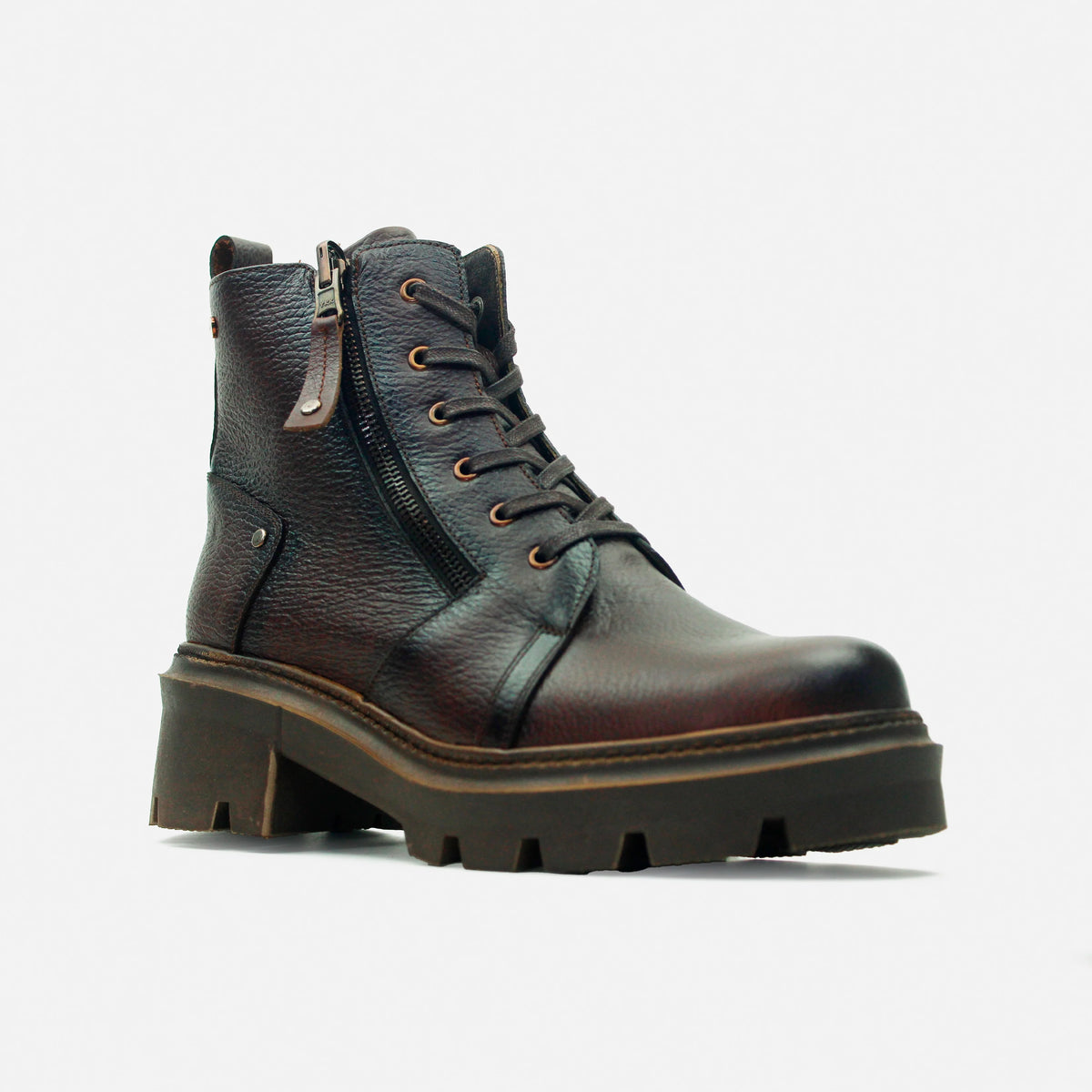 Botin con cordones cora de cuero para mujer - Brandy