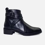 Botin plano elizabeth de cuero para mujer - Negro