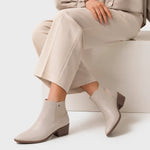 Botin tacon coral de cuero para mujer - Taupe