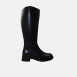 Bota plana lyana de cuero para mujer - Negro
