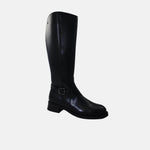 Bota plana lyana de cuero para mujer - Negro