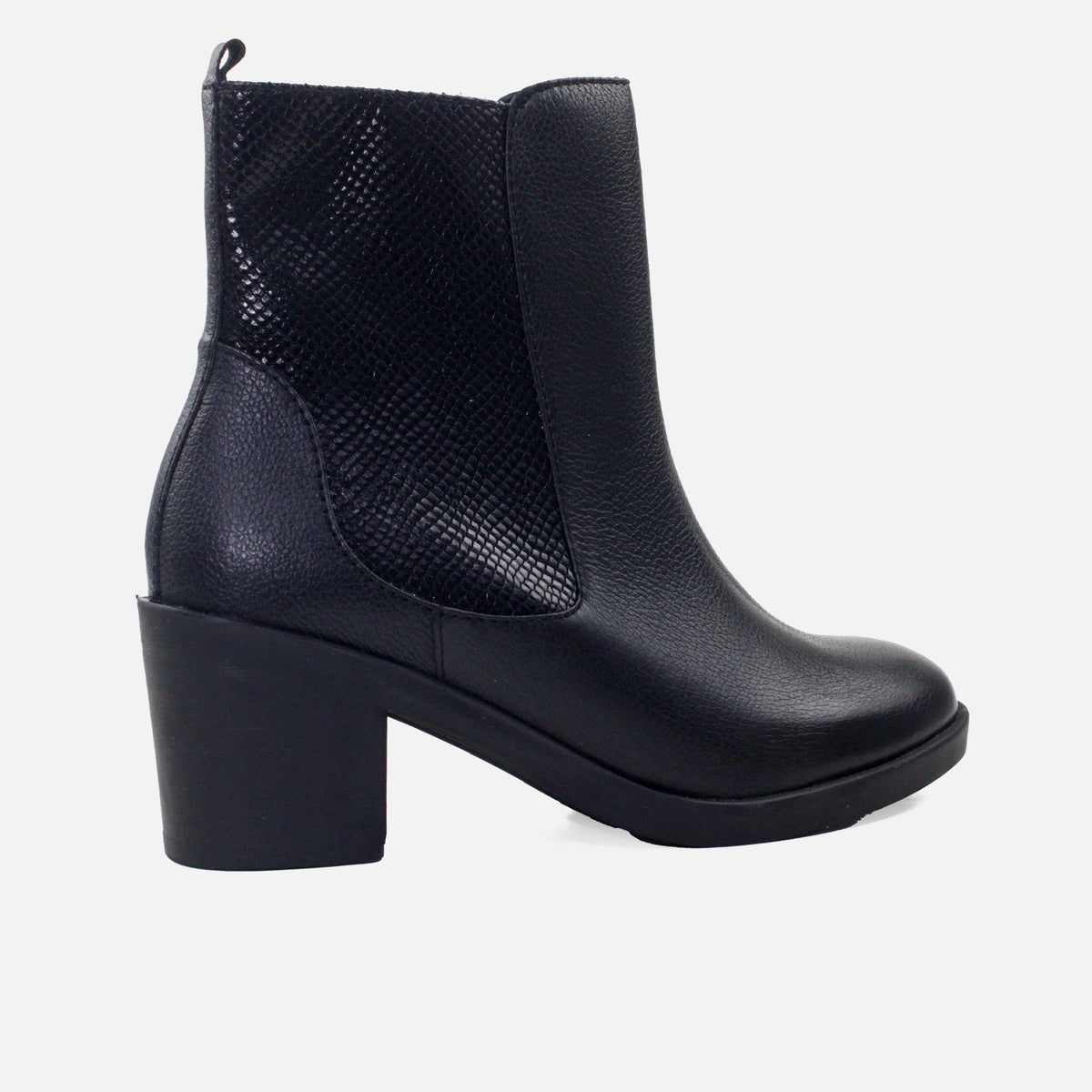 Botin tacon tulum de cuero para mujer - Negro