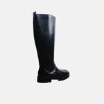Bota tractorada perla de cuero para mujer - Negro
