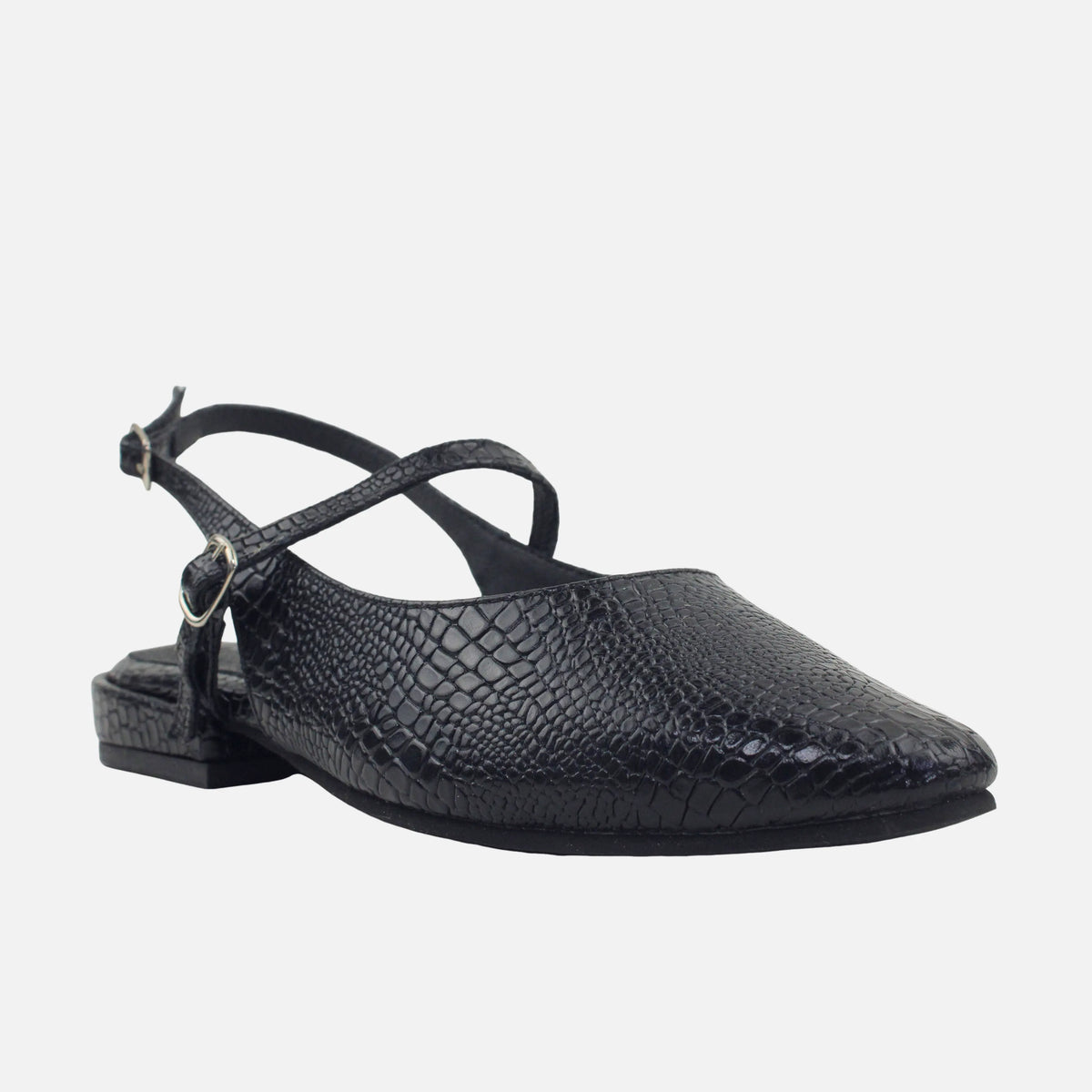 Baleta destalonada liora de cuero para mujer - Negro