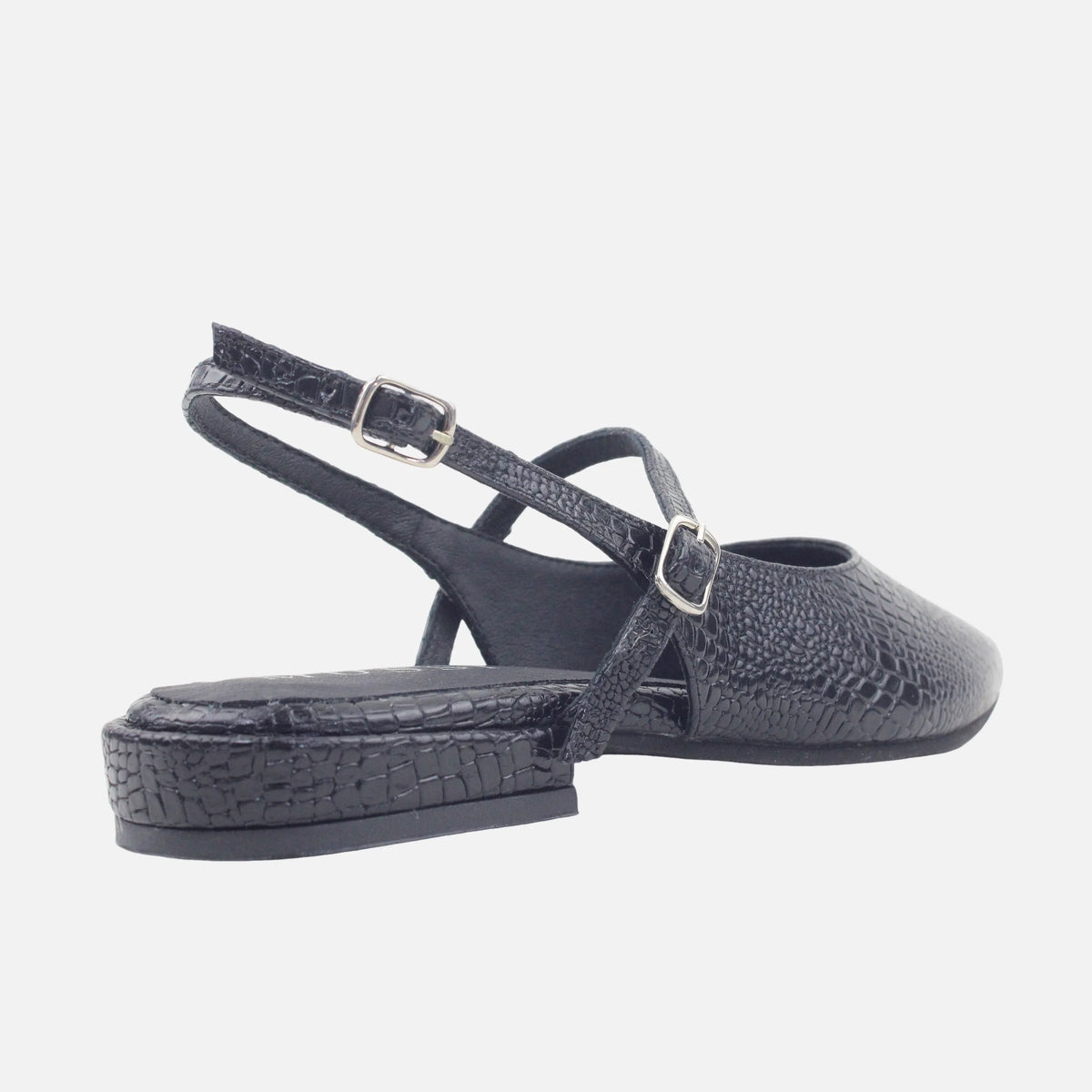 Baleta destalonada liora de cuero para mujer - Negro