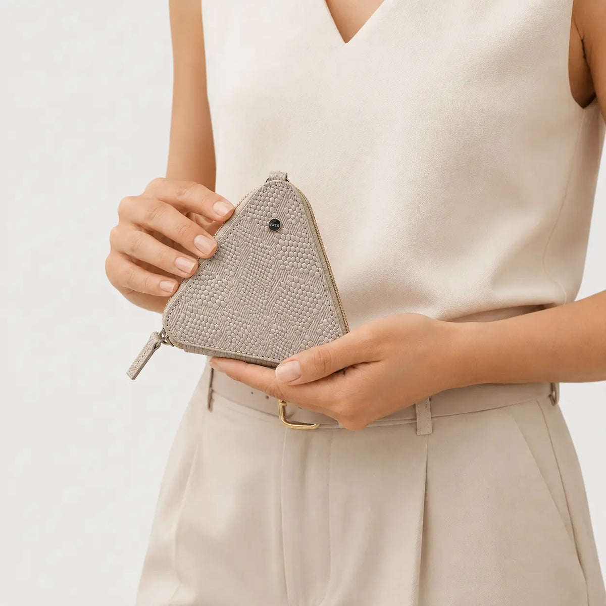 Monedero kumi de cuero para mujer - Beige