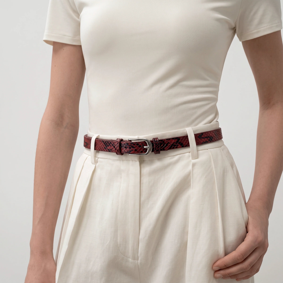 Correa romero de cuero para mujer - Rojo
