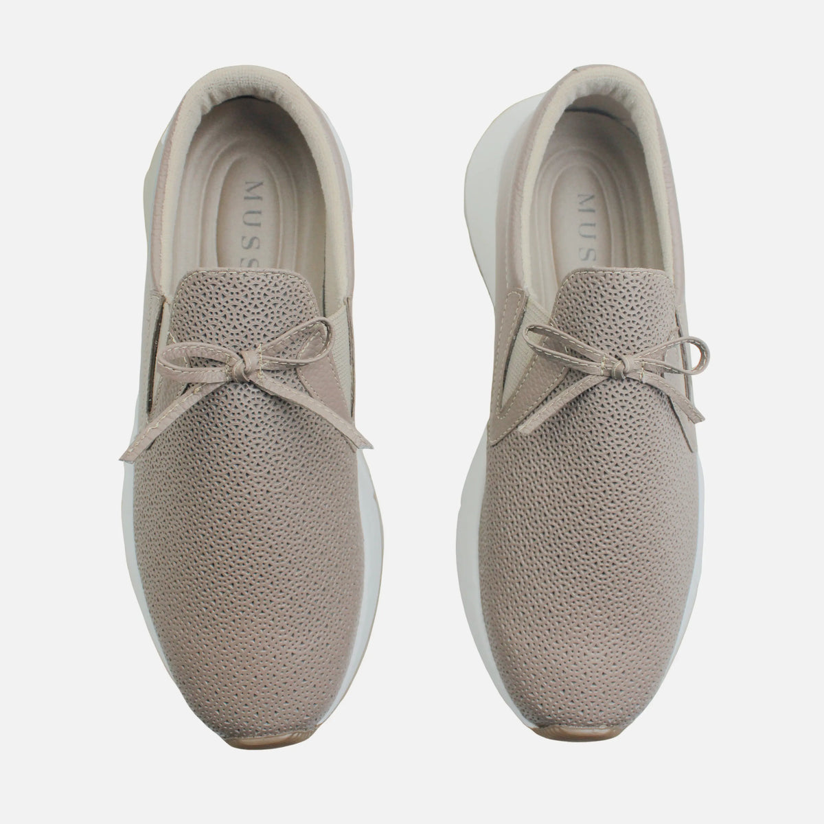 Tenis con plataforma emree de cuero para mujer - Taupe