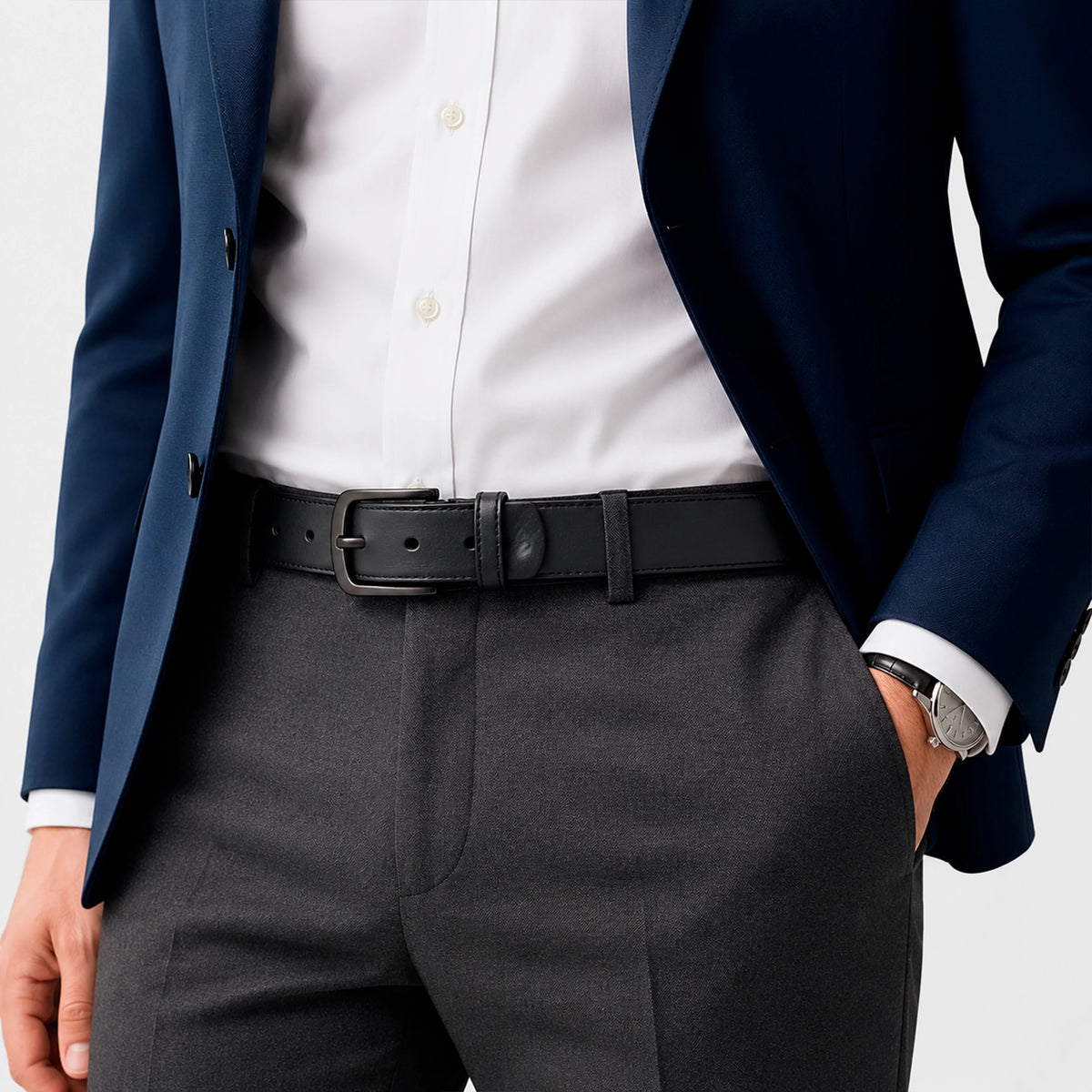 Correa aciano de cuero para hombre - Negro