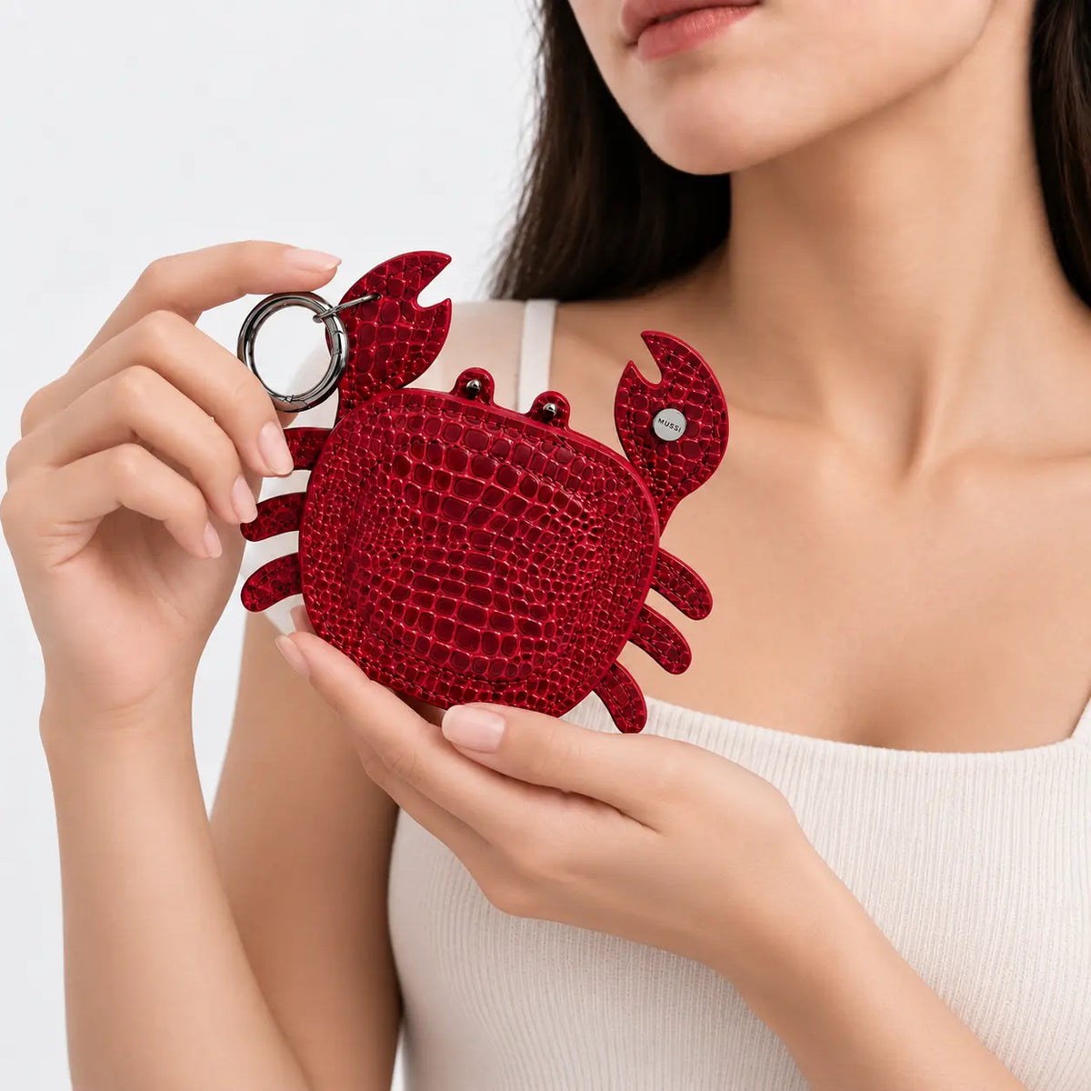 Monedero cangrejo de cuero para mujer - Rojo