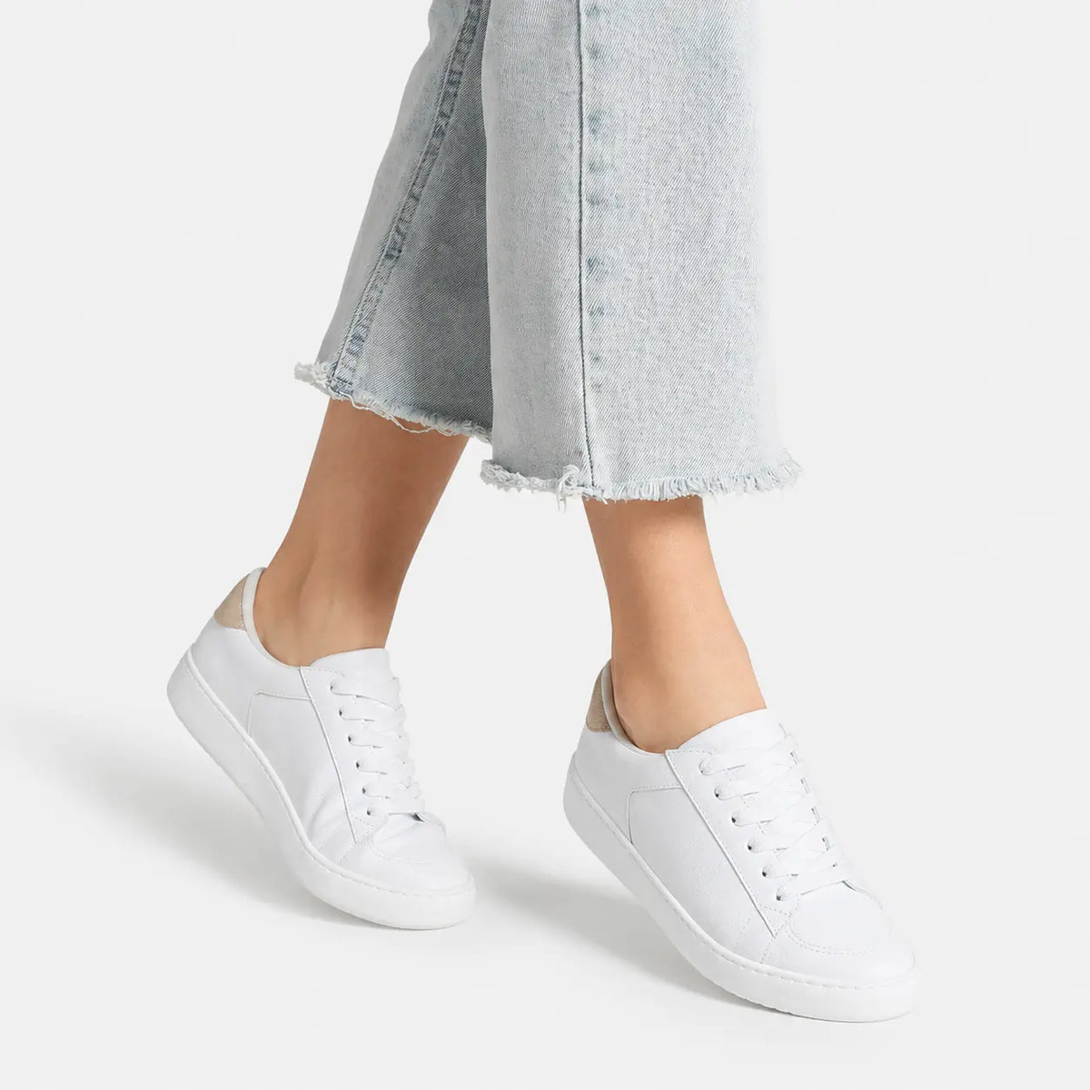 Tenis camelis de cuero para mujer - Blanco