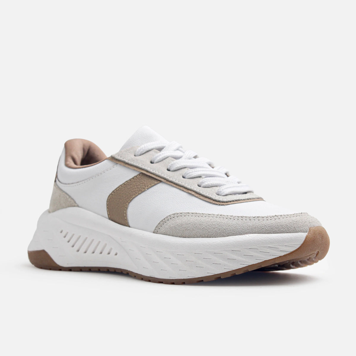 Tenis con plataforma naya de cuero para mujer - Beige