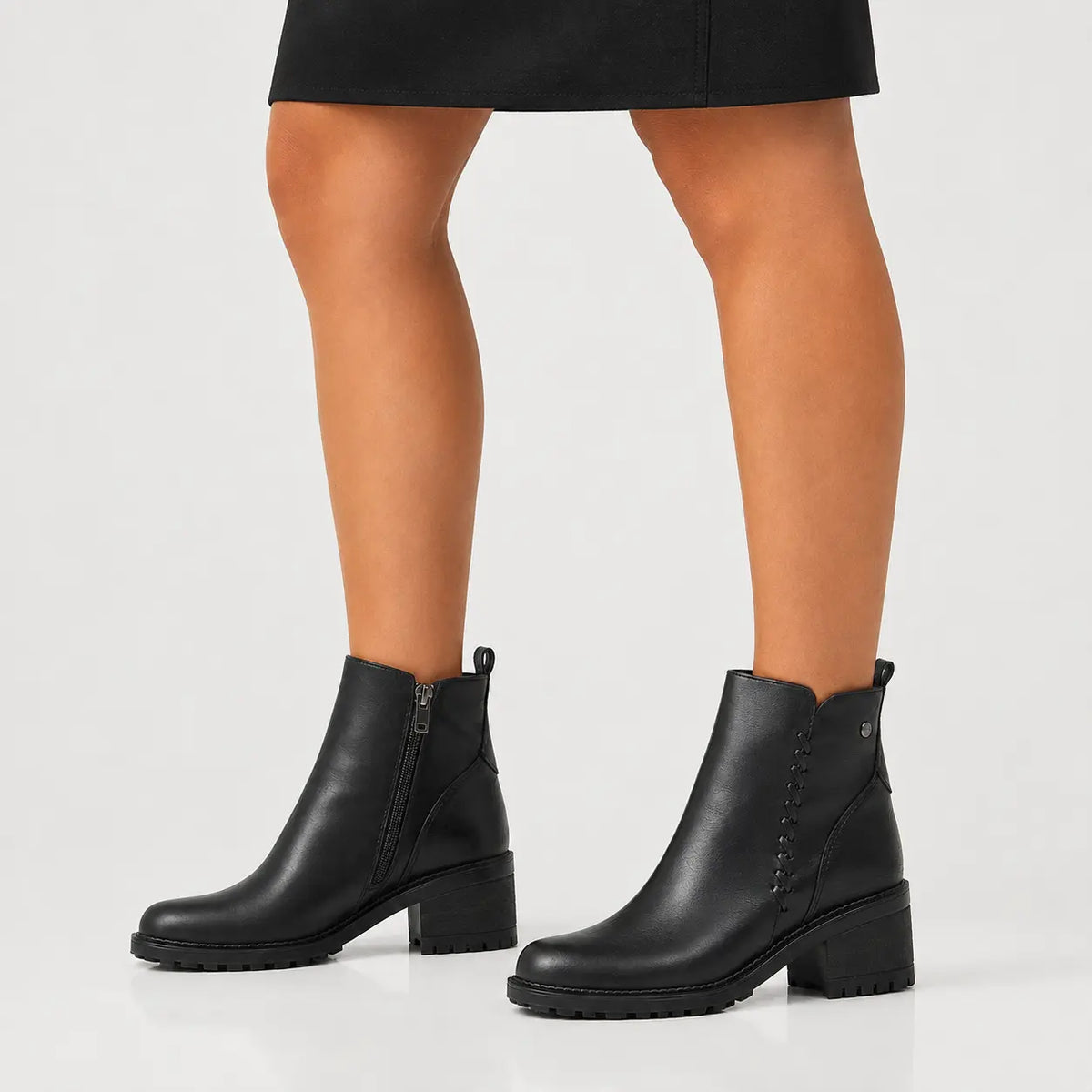 Botin tacon hibisca de cuero para mujer - Negro