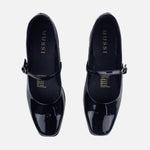 Baleta plana lenne de cuero para mujer - Negro