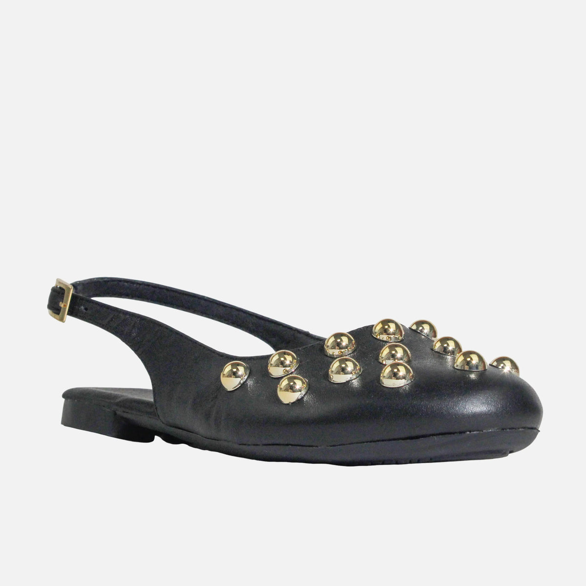 Baleta plana vegonia de cuero para mujer - Negro