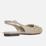 Baleta plana vegonia de cuero para mujer - Oro