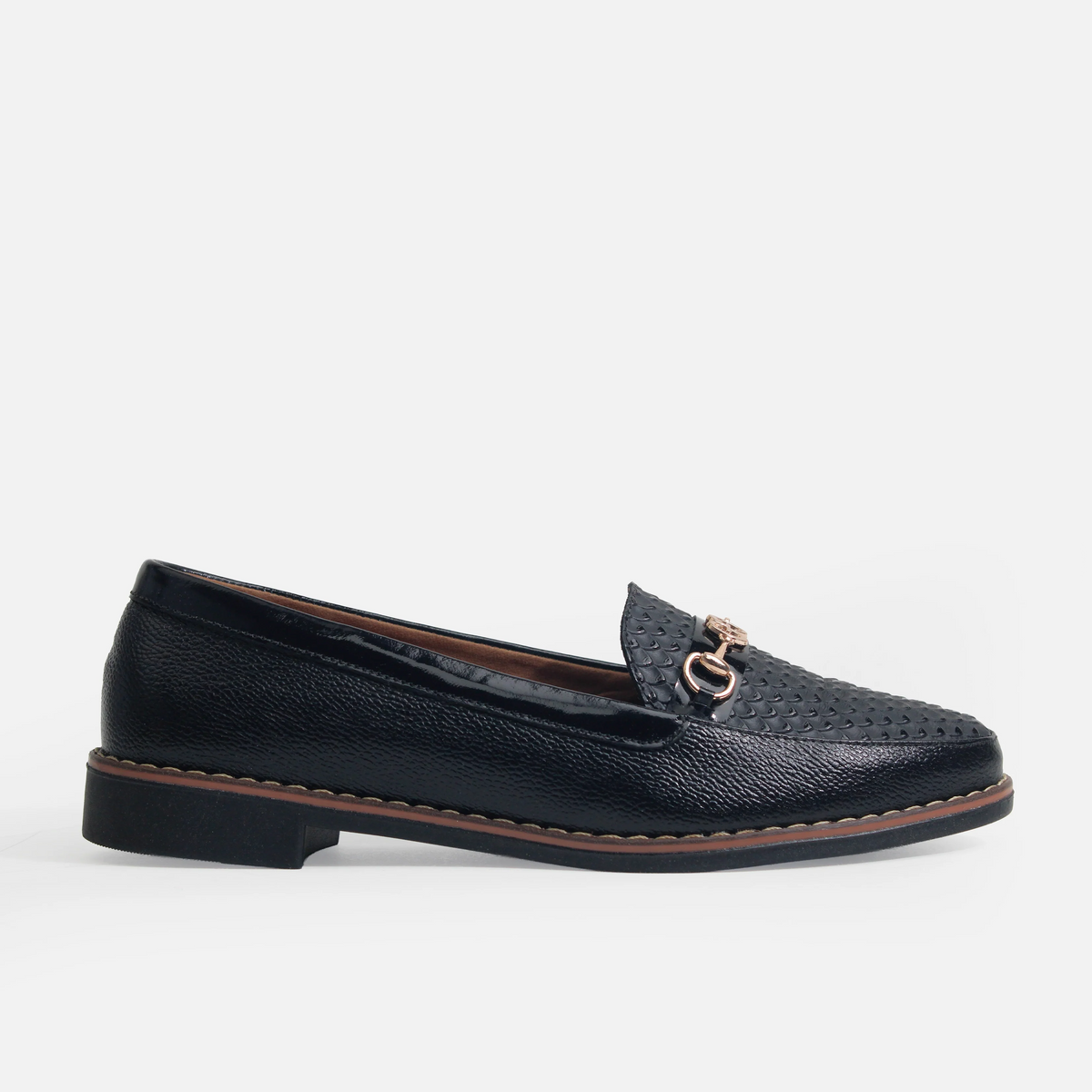 Baleta plana belara de cuero para mujer - Negro