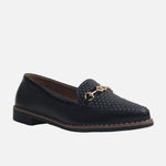 Baleta plana belara de cuero para mujer - Negro
