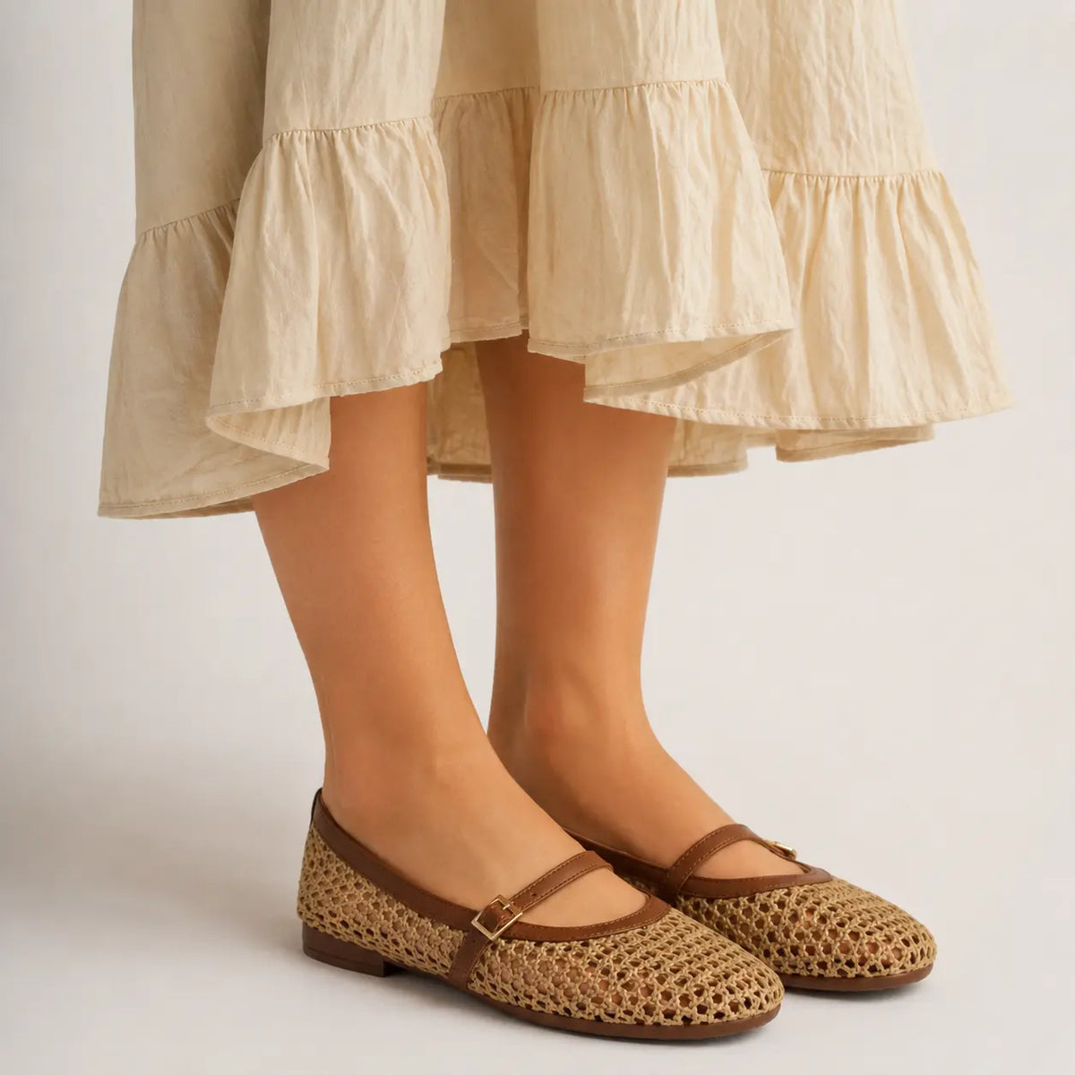 Baleta plana pearlina de textil para mujer - Miel