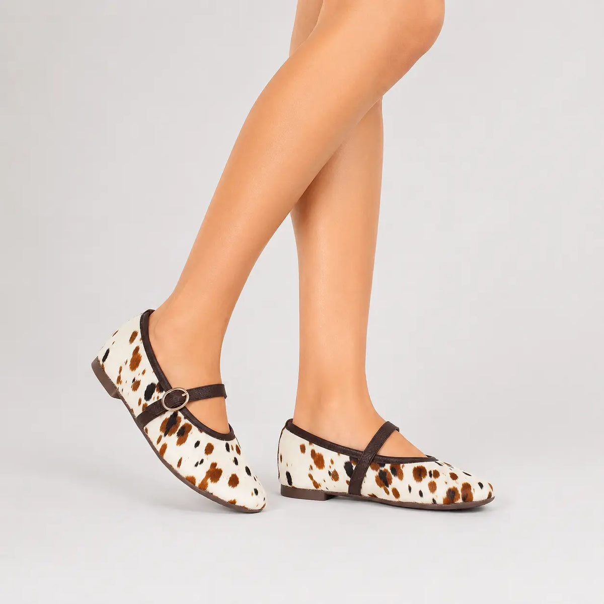 Baleta plana emilia de cuero para mujer - Animal Print Vaca