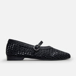 Baleta plana lunara de cuero para mujer - Negro