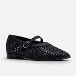 Baleta plana lunara de cuero para mujer - Negro