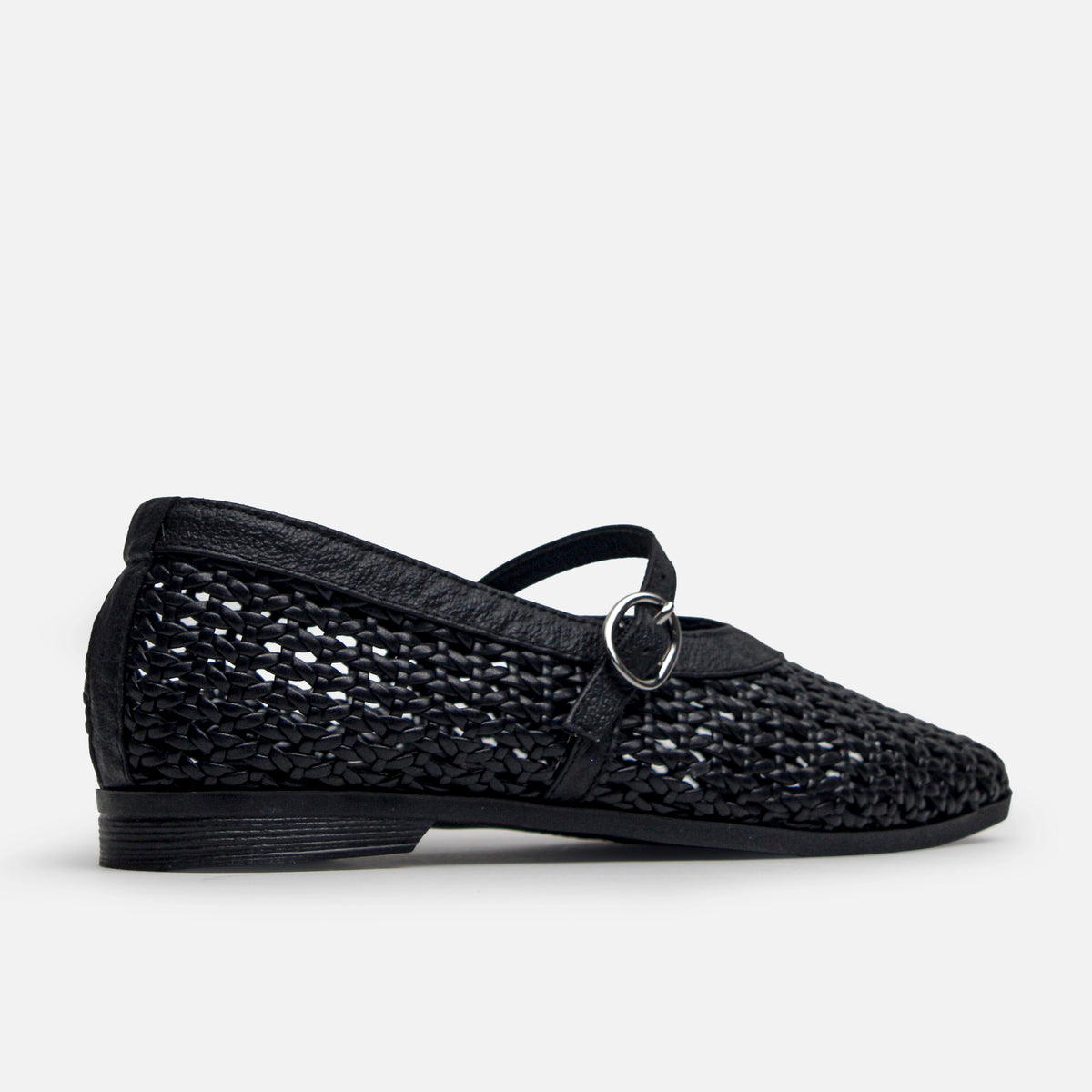 Baleta plana lunara de cuero para mujer - Negro