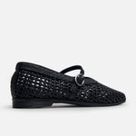 Baleta plana lunara de cuero para mujer - Negro