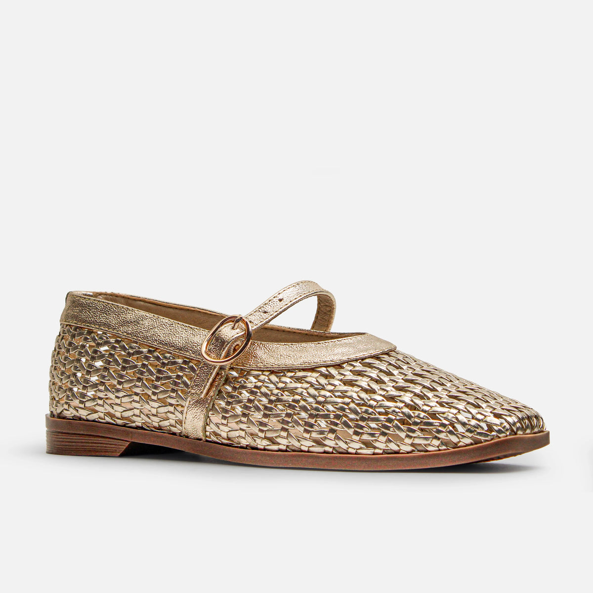 Baleta plana lunara de cuero para mujer - Oro