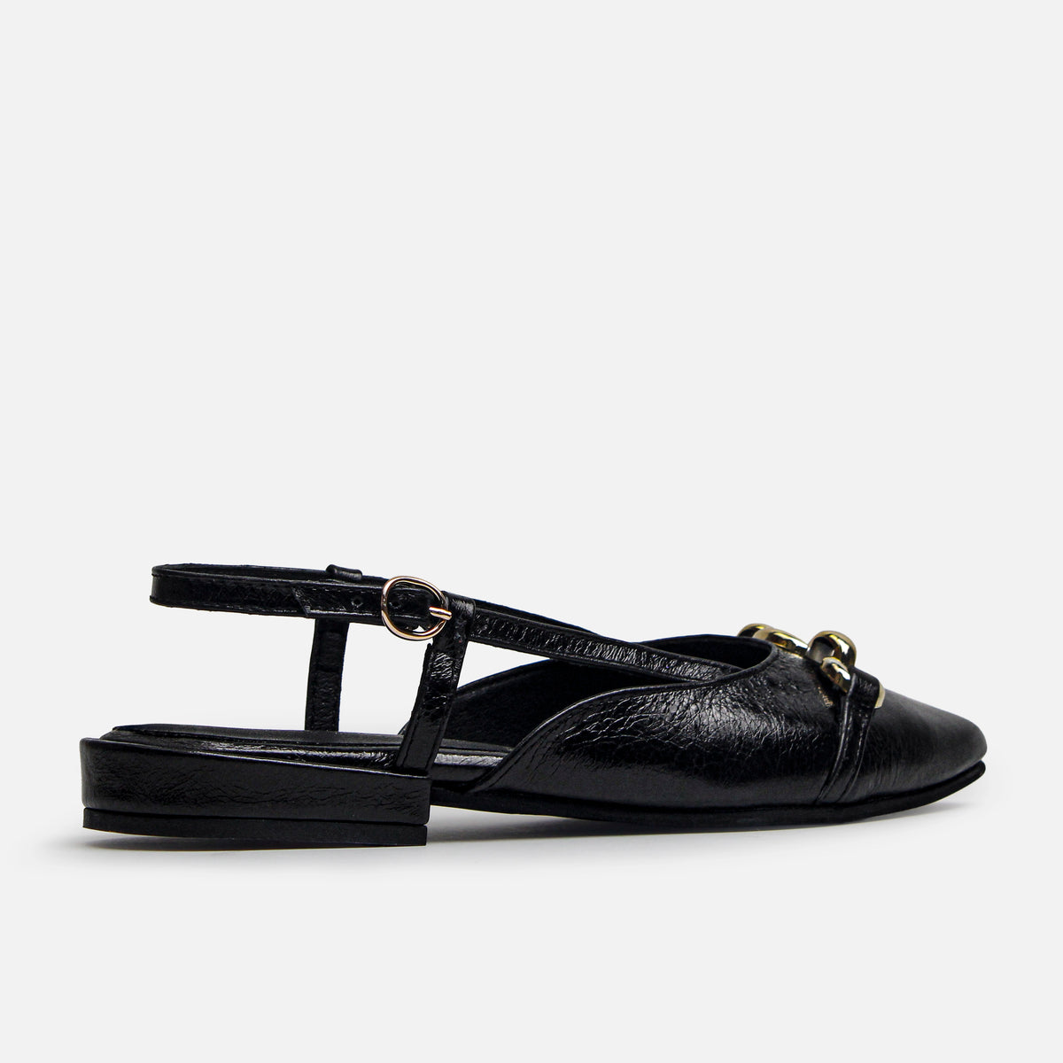 Baleta destalonada lumi de cuero para mujer - Negro