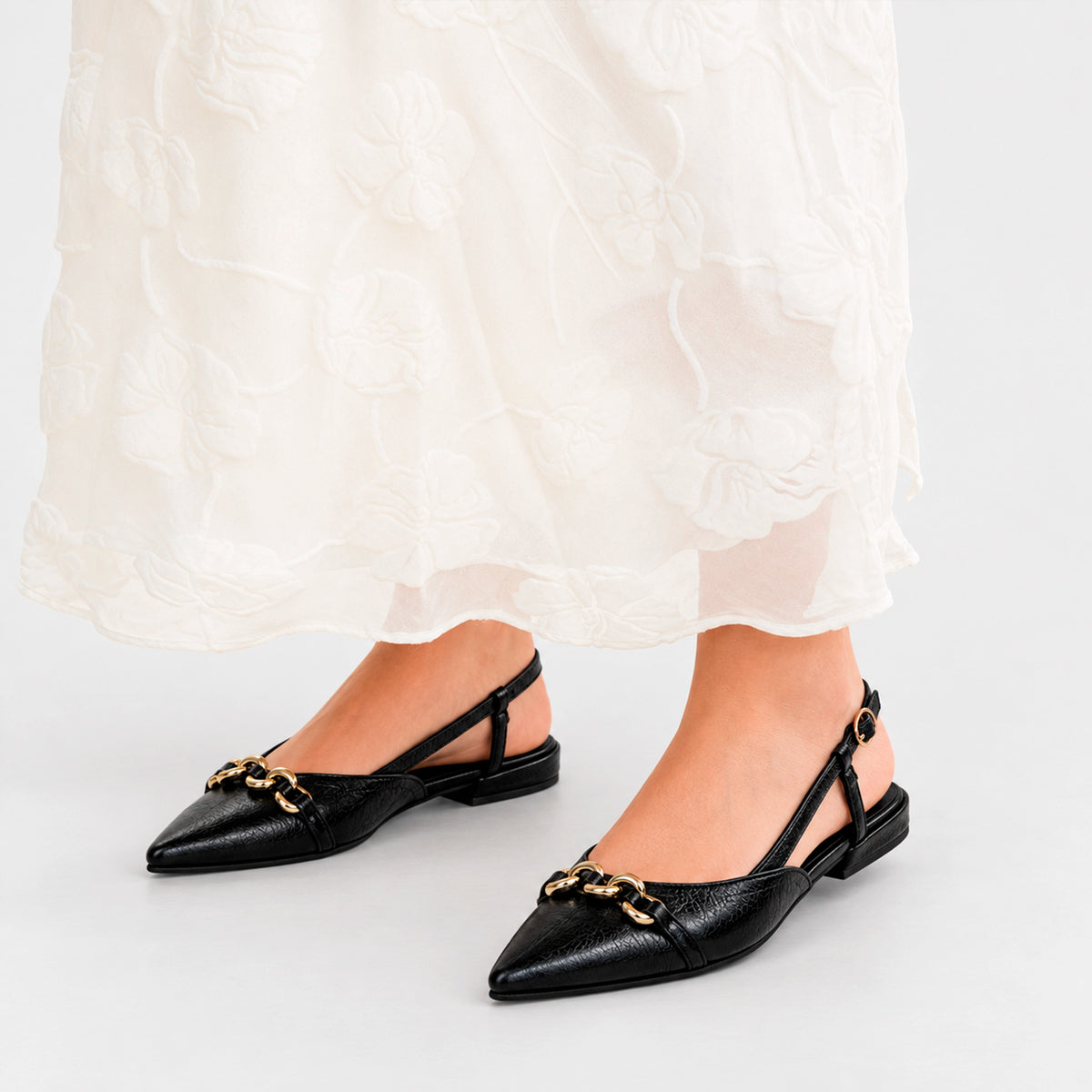 Baleta destalonada lumi de cuero para mujer - Negro