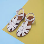 Sandalia plana garo de cuero para mujer - Hueso