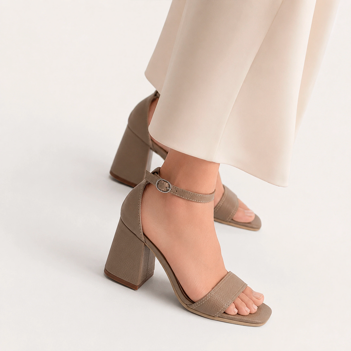 Sandalia tacon gardenia de cuero para mujer - Beige