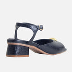 Sandalia tacon tulipan de cuero para mujer - Negro