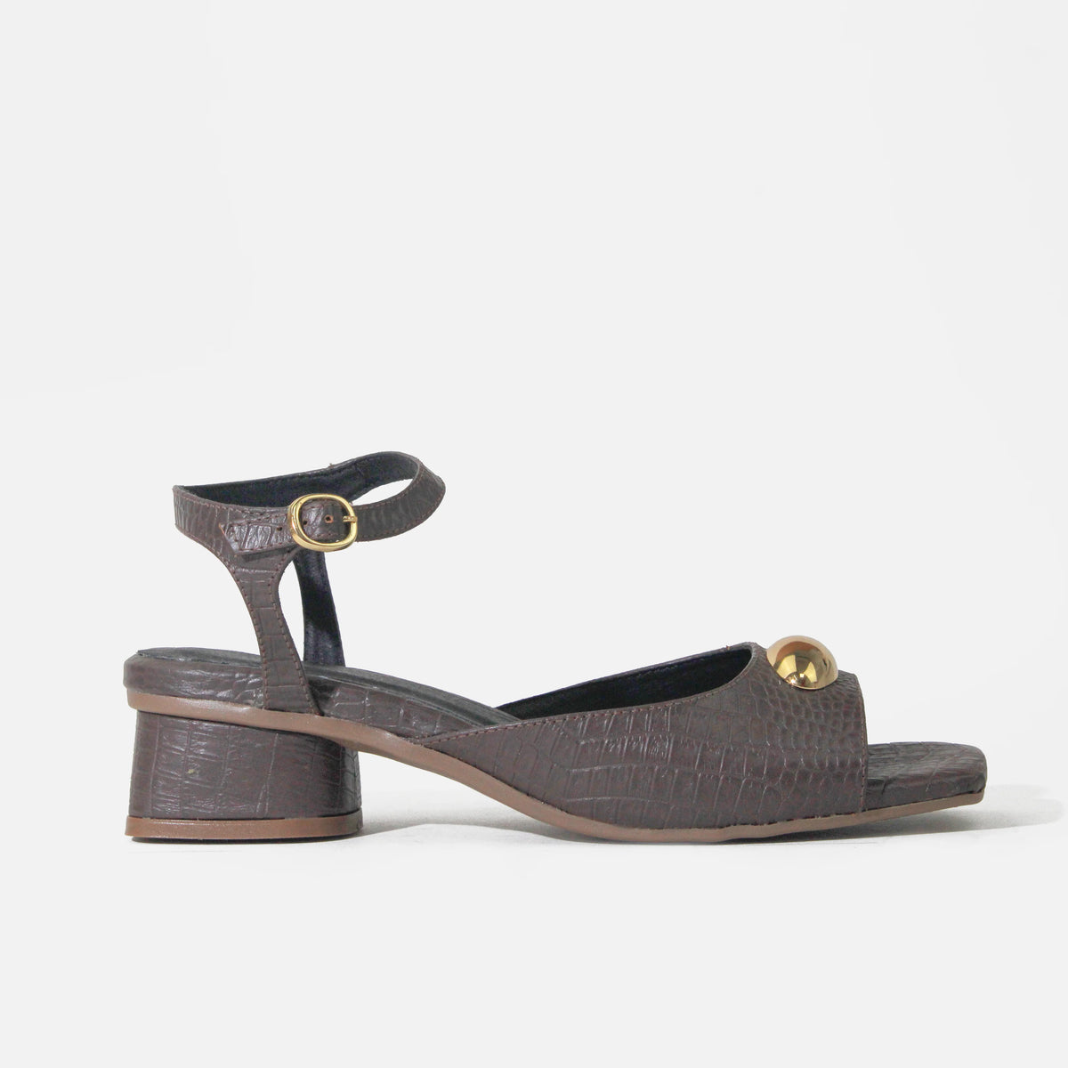 Sandalia tacon tulipan de cuero para mujer - Café