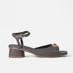 Sandalia tacon tulipan de cuero para mujer - Café