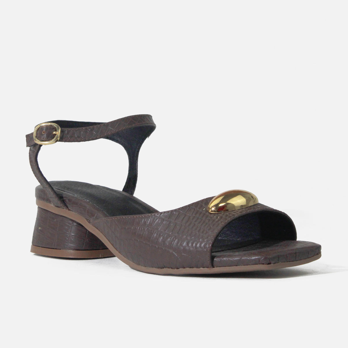 Sandalia tacon tulipan de cuero para mujer - Café