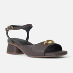 Sandalia tacon tulipan de cuero para mujer - Café