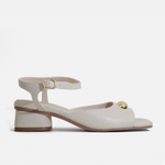 Sandalia tacon tulipan de cuero para mujer - Hueso